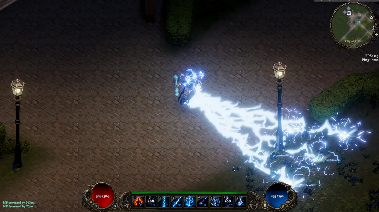 A player unleashing lightning magic during combat